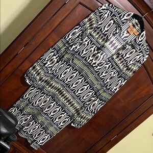 Tory Burch Navy and White Geometric Dress with Pink and Green Accents Size M